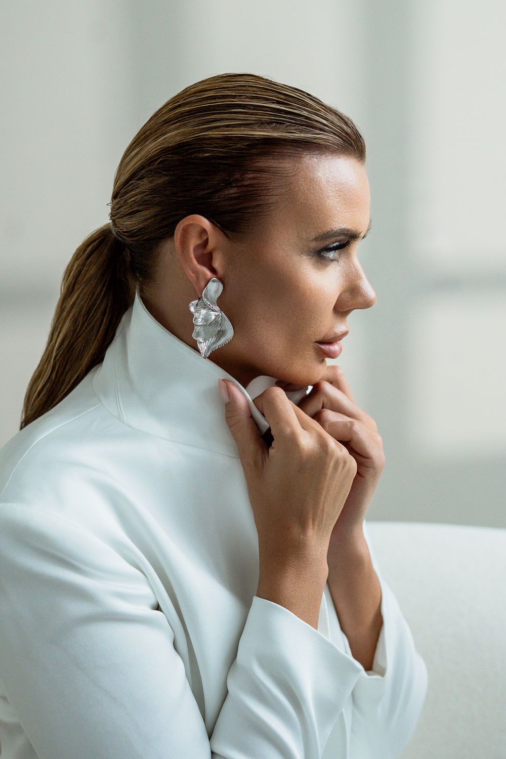 Oversize Ginkgo Leaf Earings – Silber