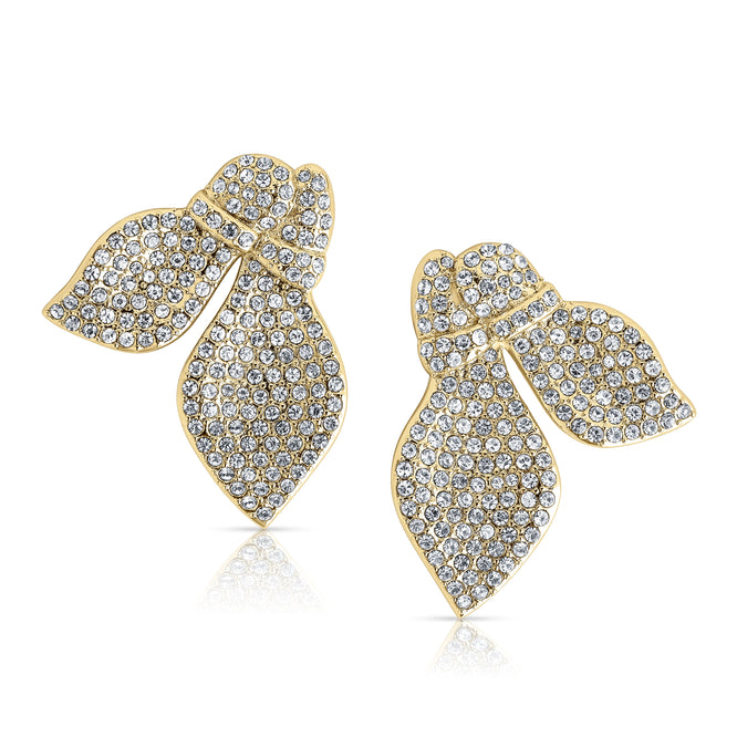 Crystal Leaf Oversize Earrings Gold