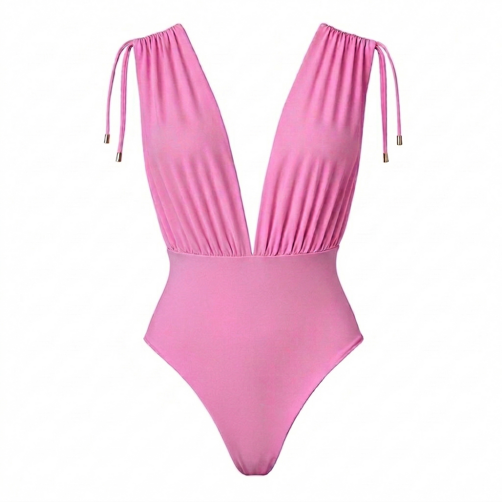 CAYMAN FLORAL 01 SWIMSUIT - Mauve Rosé with Flower Belt Black