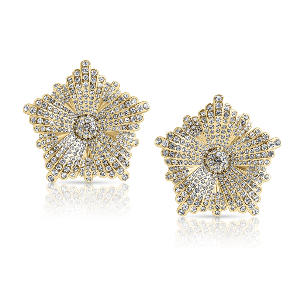 Peony Crystal Oversize Earrings Gold
