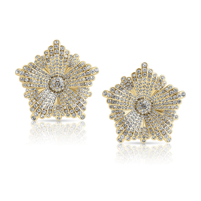 Peony Crystal Oversize Earrings Gold