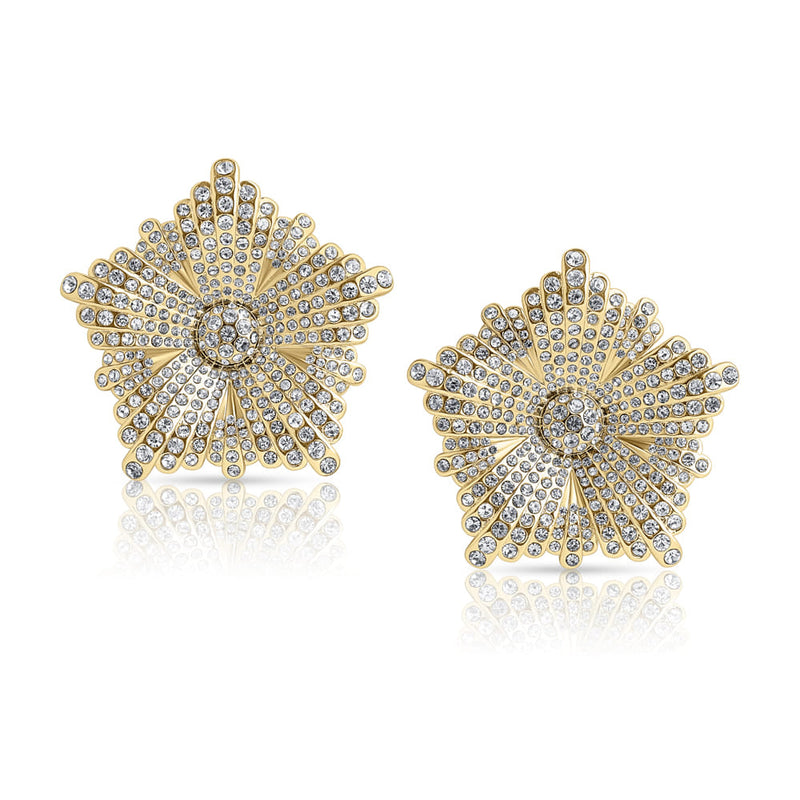 Peony Crystal Oversize Earrings Gold