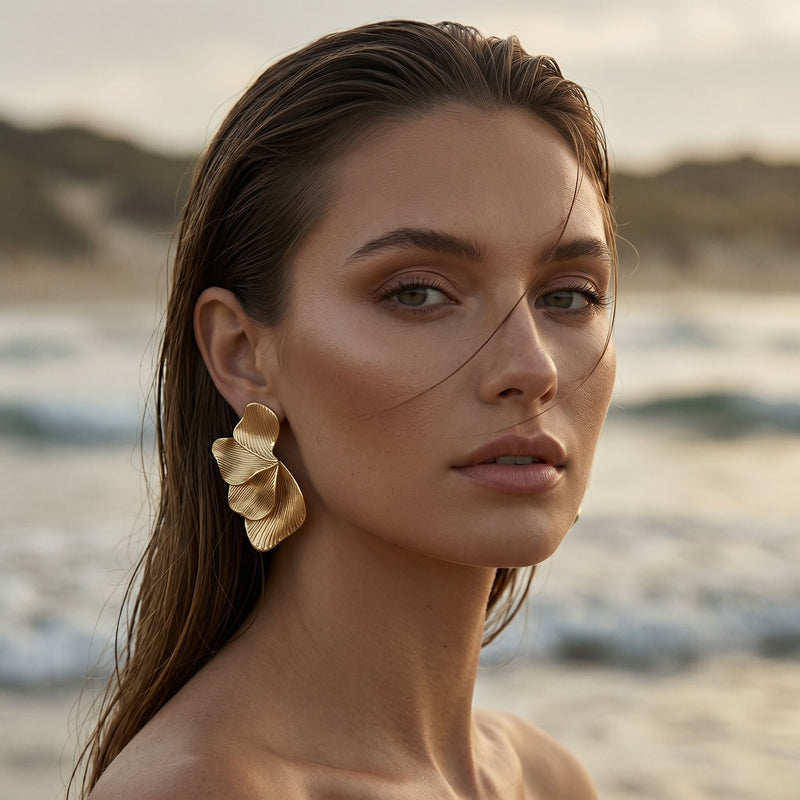 Oversize Ginkgo Leaf Earings - Gold