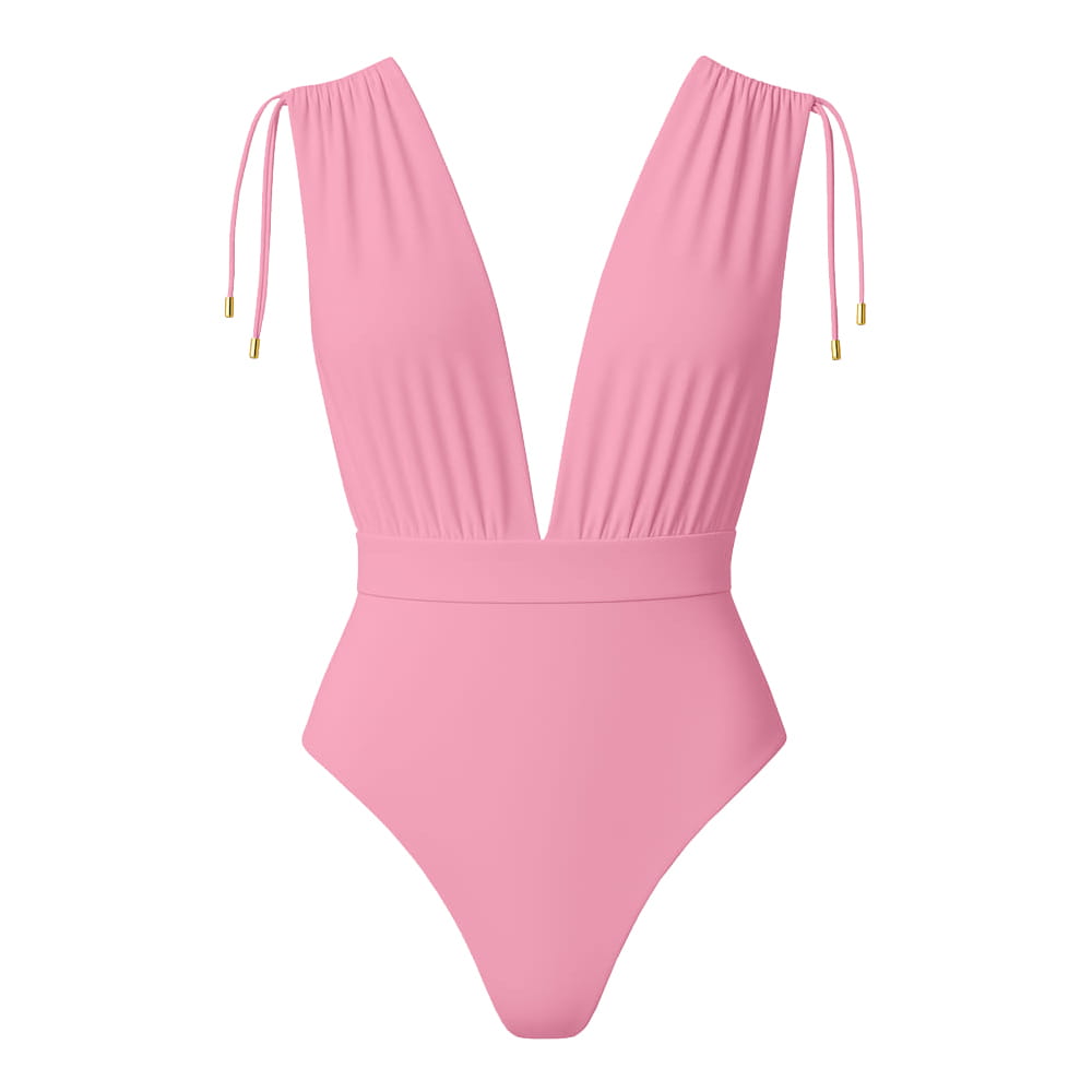 CAYMAN FLORAL 01 SWIMSUIT - Mauve Rosé with Flower Belt Ecru